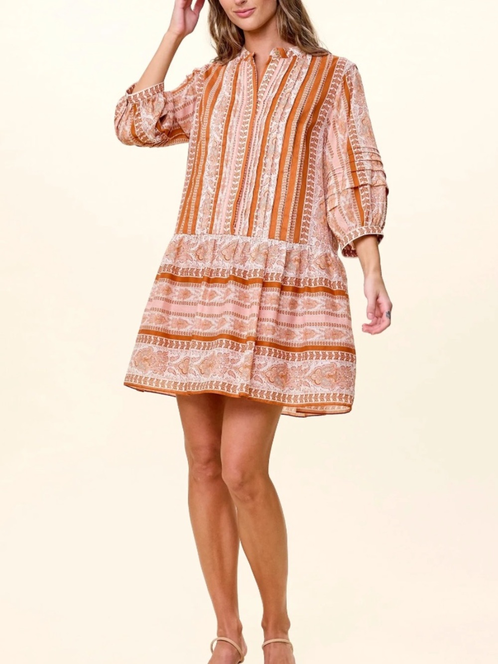 Cleobella Striped Tiered Mini Dress in Orange and Cream